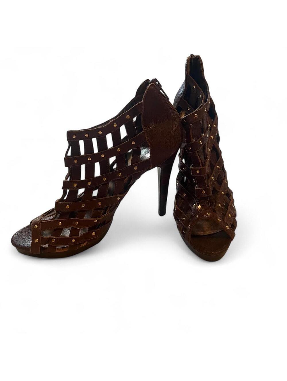 Vintage Y2K Baby Phat Brown Studded Cage Gladiator Heels Size 9